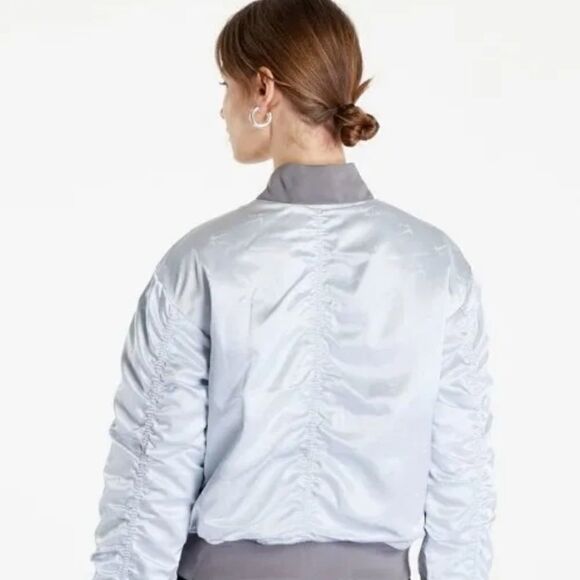 Nike Air Pure Platinum Bomber Jacket Womens- Small Satin Silver DV4372-043 $140 - Picture 3 of 7